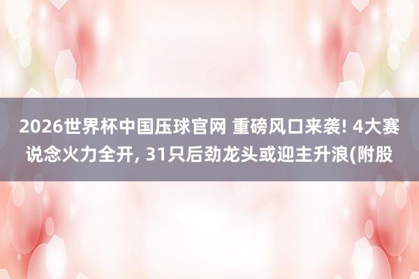 2026世界杯中国压球官网 重磅风口来袭! 4大赛说念火力全开, 31只后劲龙头或迎主升浪(附股