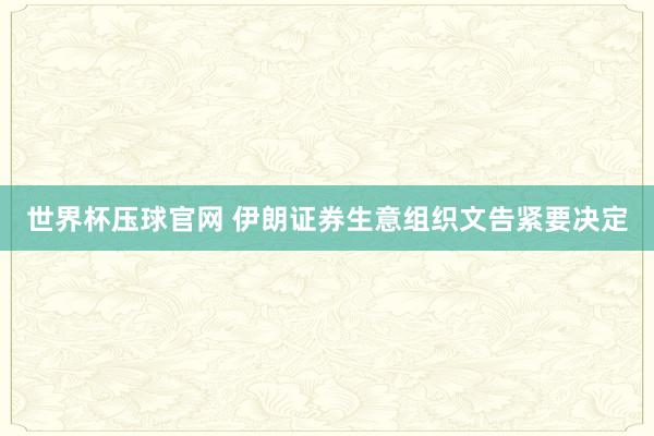 世界杯压球官网 伊朗证券生意组织文告紧要决定