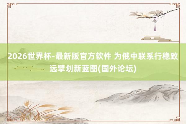 2026世界杯-最新版官方软件 为俄中联系行稳致远擘划新蓝图(国外论坛)
