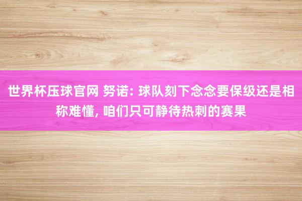 世界杯压球官网 努诺: 球队刻下念念要保级还是相称难懂, 咱们只可静待热刺的赛果