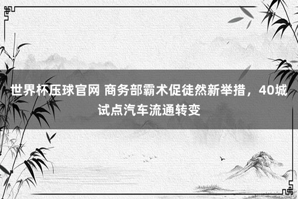 世界杯压球官网 商务部霸术促徒然新举措,40城试点汽车流通转变