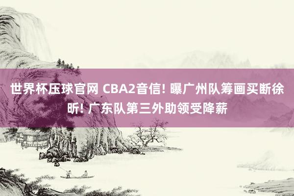 世界杯压球官网 CBA2音信! 曝广州队筹画买断徐昕! 广东队第三外助领受降薪