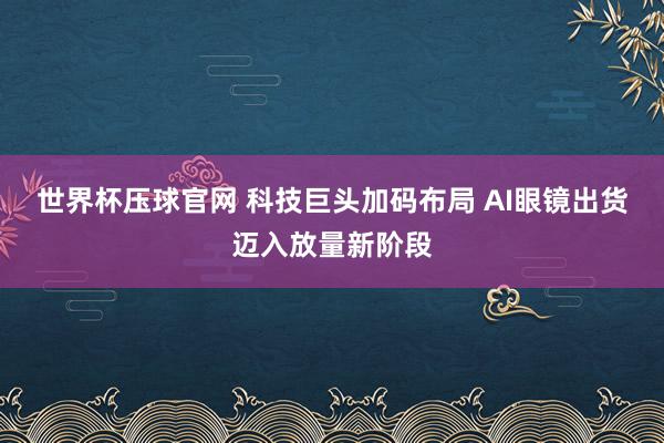 世界杯压球官网 科技巨头加码布局 AI眼镜出货迈入放量新阶段