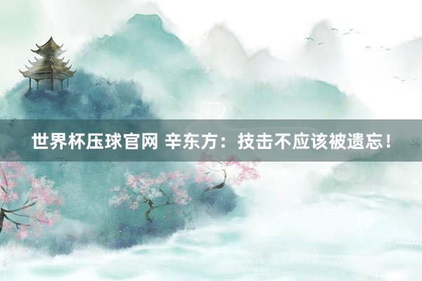 世界杯压球官网 辛东方:技击不应该被遗忘!