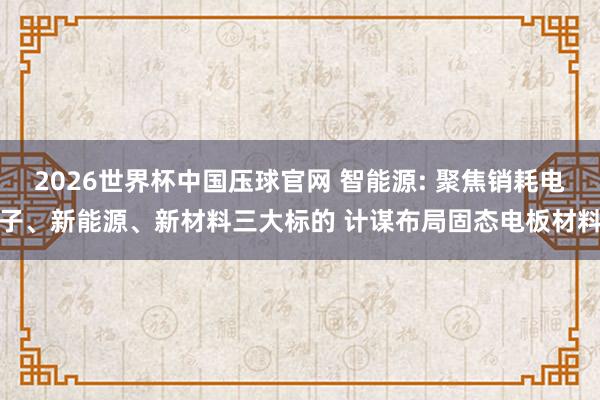 2026世界杯中国压球官网 智能源: 聚焦销耗电子、新能源、新材料三大标的 计谋布局固态电板材料