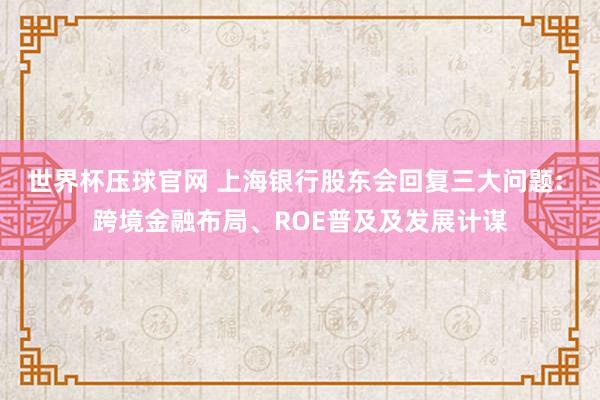 世界杯压球官网 上海银行股东会回复三大问题: 跨境金融布局、ROE普及及发展计谋
