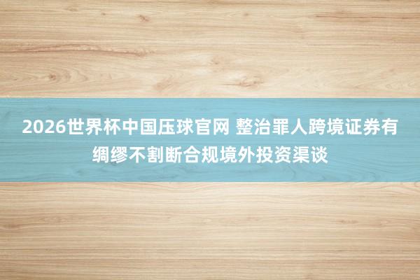 2026世界杯中国压球官网 整治罪人跨境证券有绸缪不割断合规境外投资渠谈