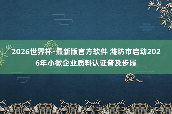 2026世界杯-最新版官方软件 潍坊市启动2026年小微企业质料认证普及步履
