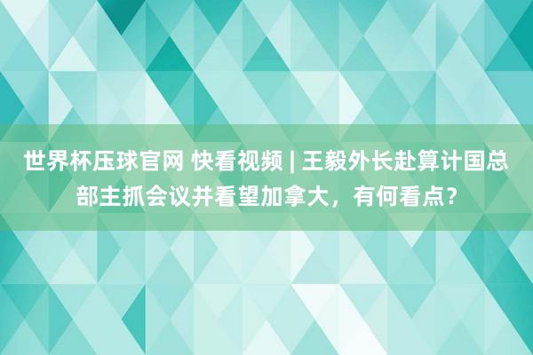 世界杯压球官网 快看视频 | 王毅外长赴算计国总部主抓会议并看望加拿大，<a href=