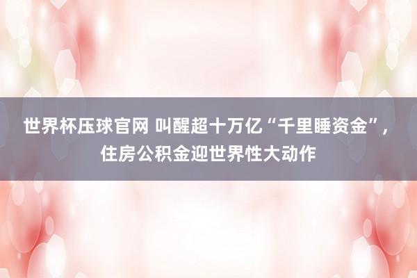 世界杯压球官网 叫醒超十万亿“千里睡资金”, 住房公积金迎世界性大动作