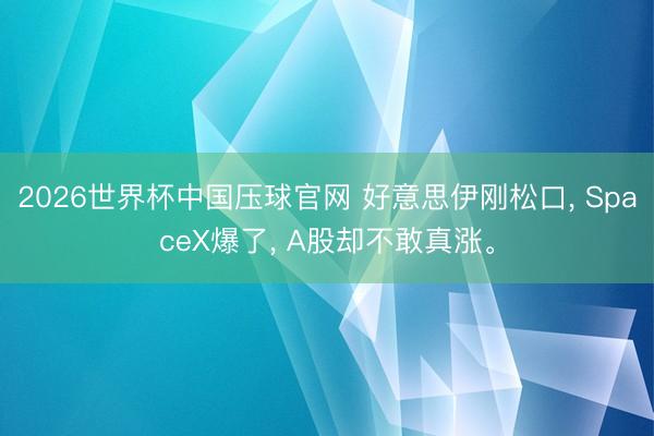 2026世界杯中国压球官网 好意思伊刚松口, SpaceX爆了, A股却不敢真涨。